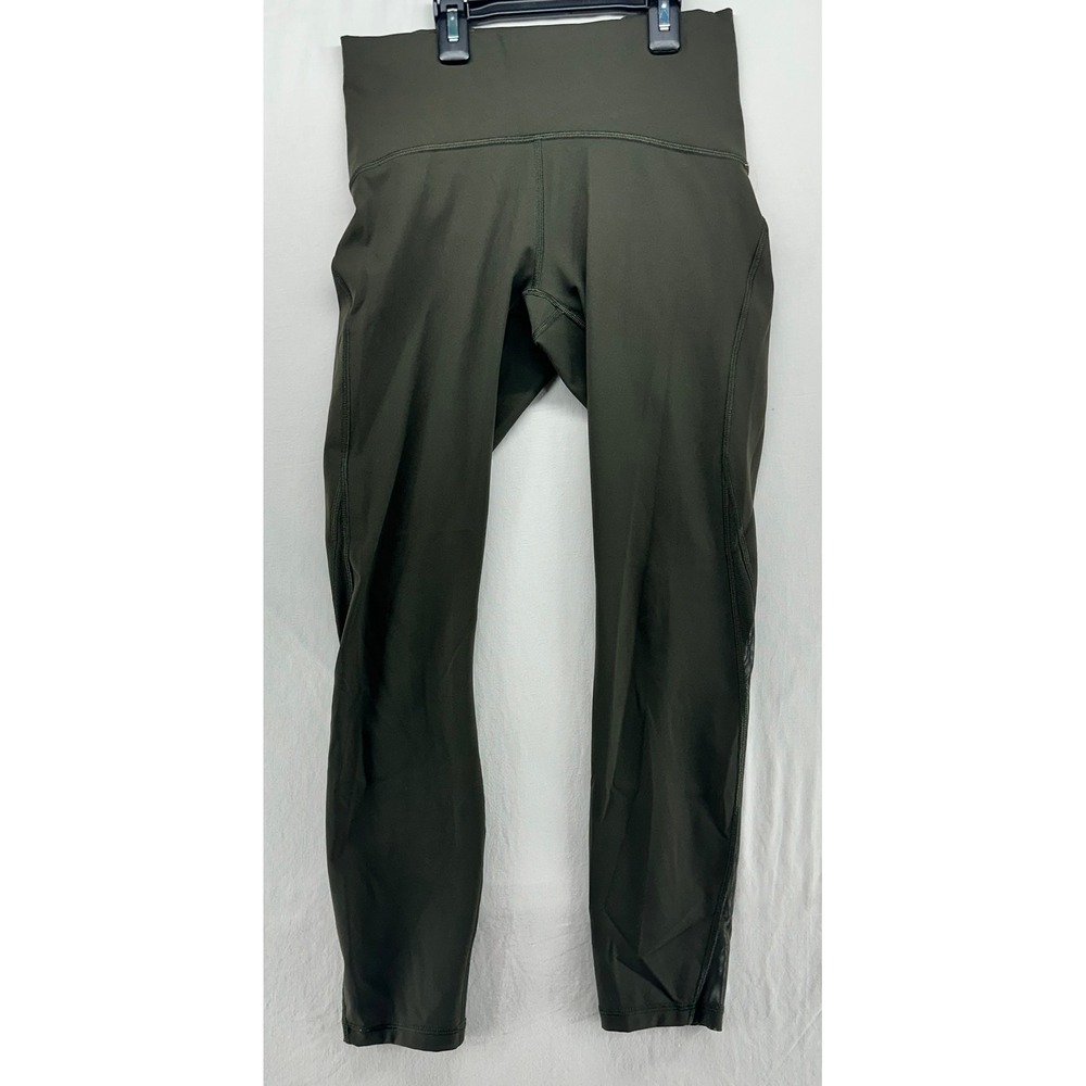 Lululemon Train Times 7/8 High Rise Leggings Olive Green Mesh Trim Size 6